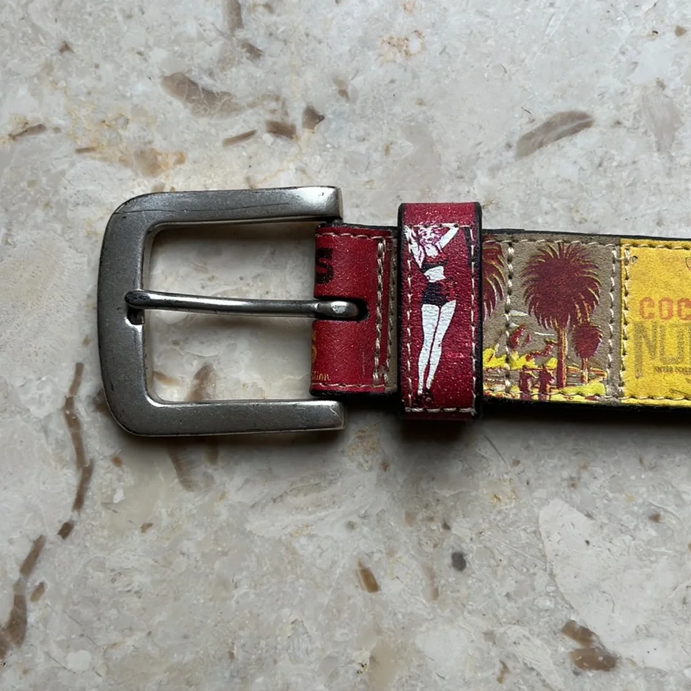Fossil Multicolor Striped Logo Leather Belt - Red, Yellow, Blue, White